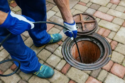 Plumber cleaning an outdoor sewer drain in Dublin